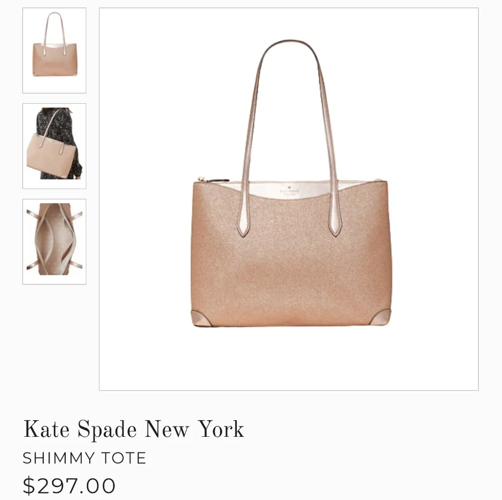 KATE SPADE NEW YORK "SHIMMY TOTE" IN ROSE GOLD - Picture 4 of 5